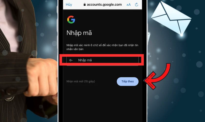 Kiểm tra tin nhắn trên điện thoại, nhập mã xác nhận