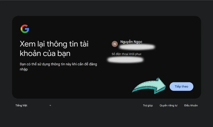 Thêm địa chỉ Email, số điện thoại khôi phục