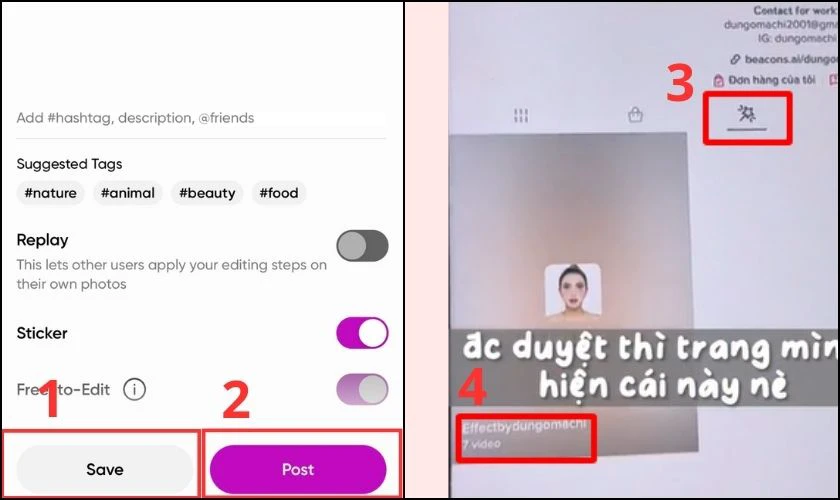 Điền c&aacute;c hashtag, nội dung rồi nhấn Lưu/Save