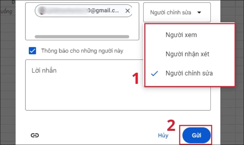 Nhấn v&agrave;o n&uacute;t Gửi để ho&agrave;n tất qu&aacute; tr&igrave;nh chia sẻ
