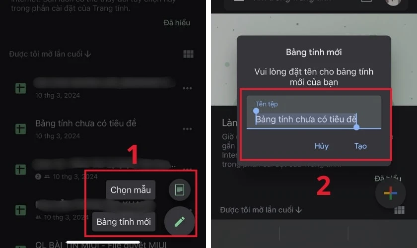 Ho&agrave;n th&agrave;nh c&aacute;ch tạo Google Sheets tr&ecirc;n điện thoại nhanh ch&oacute;ng