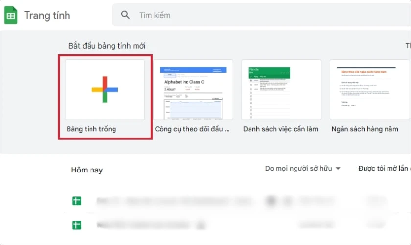 Tạo mới một bảng t&iacute;nh mới trong Google Sheets