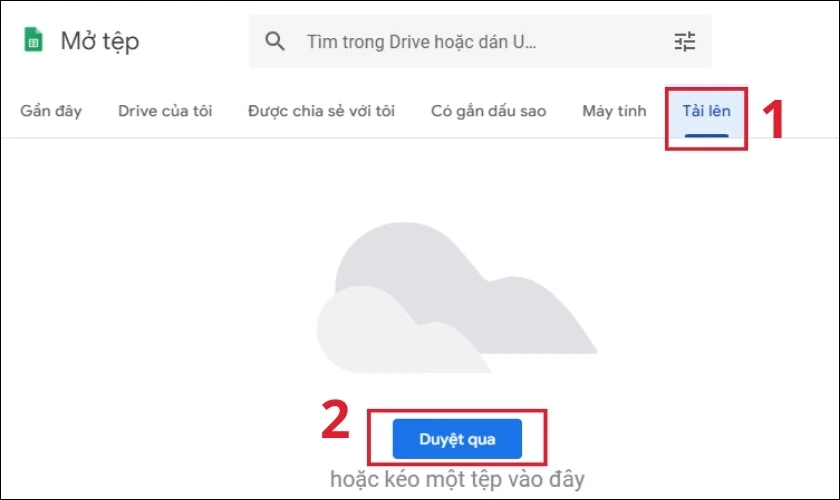 Tại khung vừa xuất hiện, chọn mục Tải l&ecirc;n v&agrave; chọn Duyệt qua