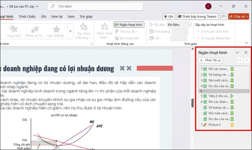 Mở Ngăn Hoạt h&igrave;nh để xem danh s&aacute;ch c&aacute;c hiệu ứng