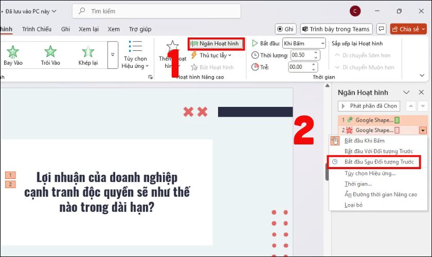 Tiếp tục nhấn v&agrave;o Th&ecirc;m hoạt h&igrave;nh v&agrave; chọn một hiệu ứng biến mất