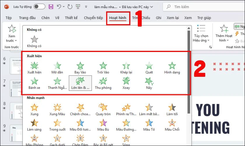 C&aacute;ch tạo hiệu ứng xuất hiện trong PowerPoint