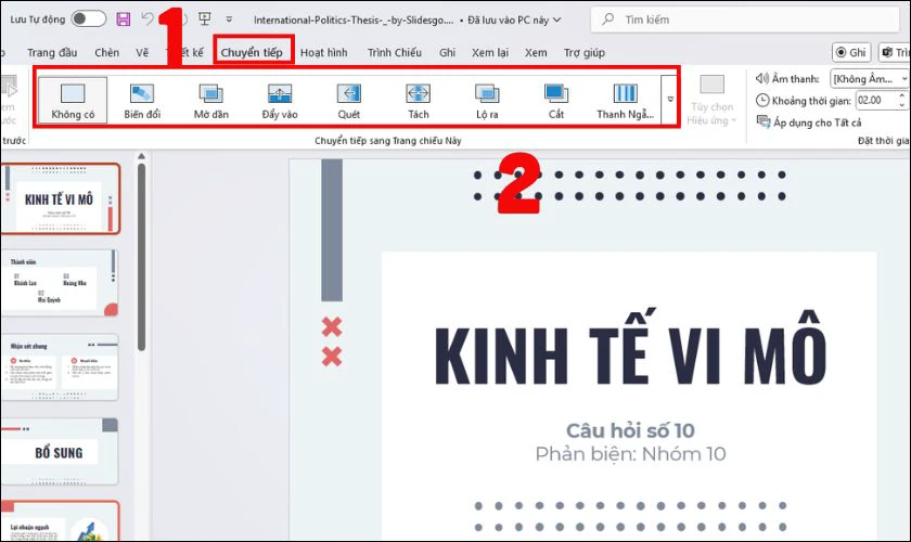 C&aacute;ch tạo hiệu ứng chuyển trang trong PowerPoint