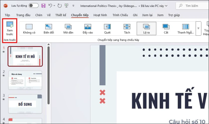 Nhấn v&agrave;o n&uacute;t Xem trước để kiểm tra hiệu ứng trước khi ho&agrave;n tất