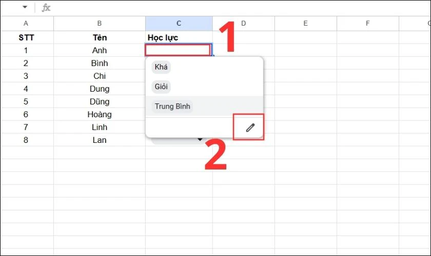 Bạn chọn v&agrave;o &ocirc; c&oacute; chứa bảng drop list c&oacute; sẵn
