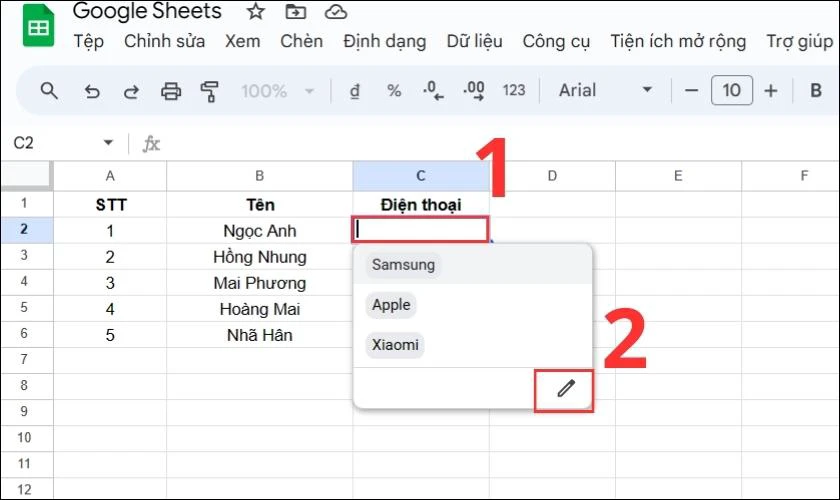 Bấm v&agrave;o &ocirc; trong bảng drop list để x&oacute;a bớt lựa chọn
