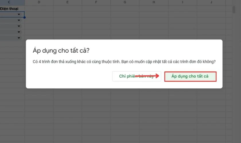 Nếu muốn cập nhật, bấm chọn &Aacute;p dụng cho tất cả