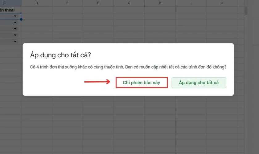 Để x&oacute;a lựa chọn cho mỗi &ocirc; đ&oacute;, bấm v&agrave;o Chỉ phi&ecirc;n bản n&agrave;y