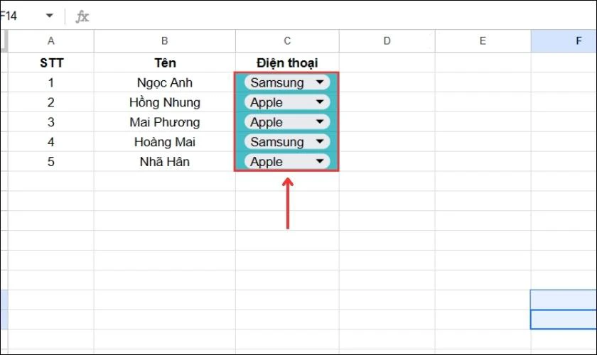 Kết quả sau khi t&ocirc; m&agrave;u cho bảng lựa chọn