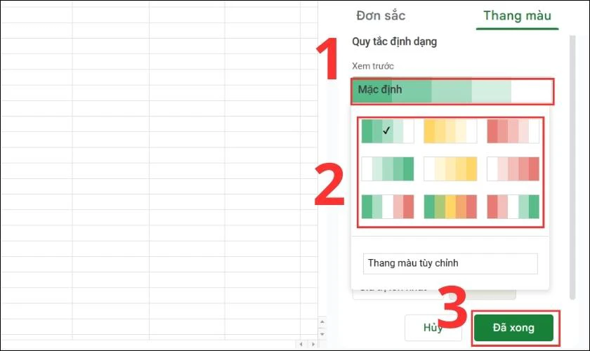 Tạo bảng drop list theo thang m&agrave;u c&oacute; sẵn trong Google Sheets