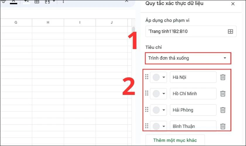 Bạn th&ecirc;m gi&aacute; trị để tạo drop list