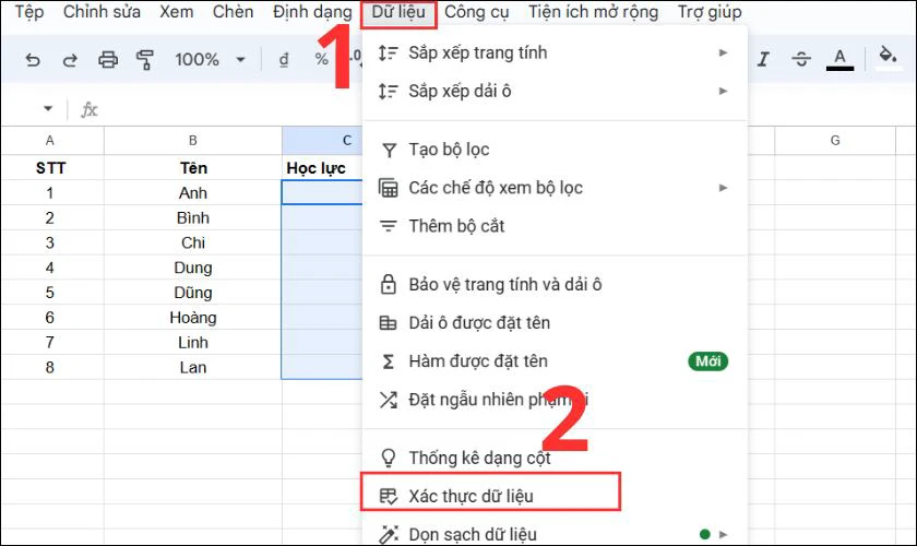 Bạn chọn X&aacute;c thực dữ liệu