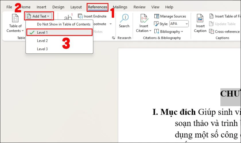 C&aacute;ch tạo mục lục trong Word: Chỉ định nội dung