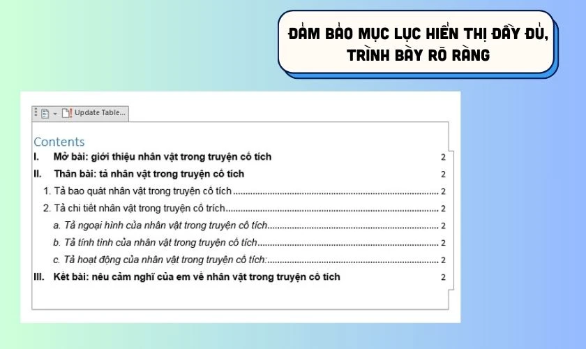 Lưu &yacute; khi l&agrave;m mục lục trong Word