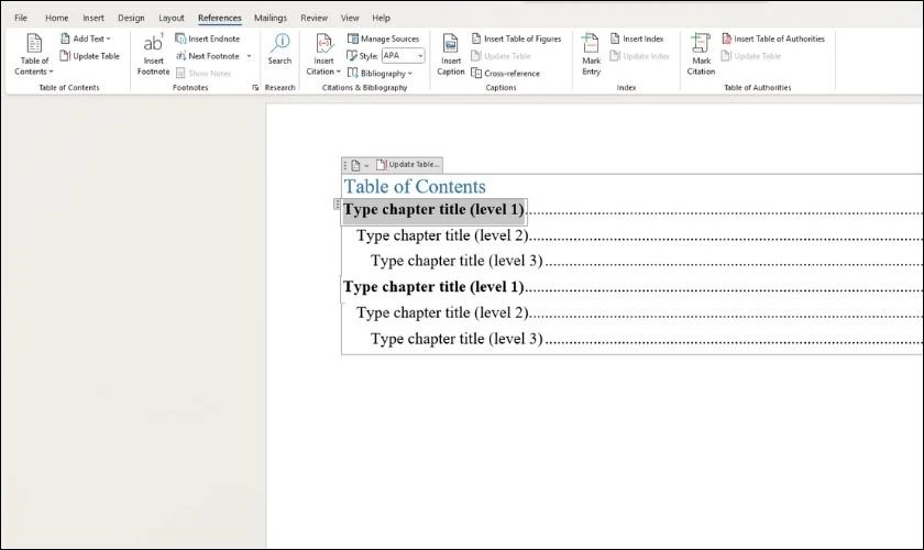 C&aacute;ch tạo mục lục trong Word 2016, 2013, 2010