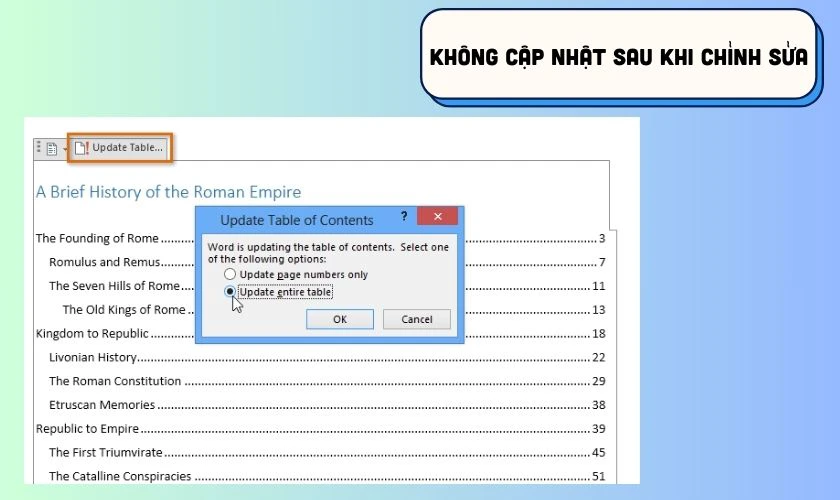 Lỗi thường gặp khi l&agrave;m mục lục trong Word