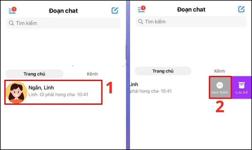 Bạn k&eacute;o nhẹ tin nhắn nh&oacute;m chat sang b&ecirc;n tr&aacute;i