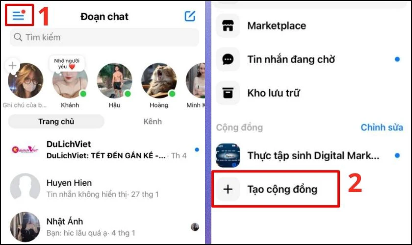 Truy cập v&agrave;o Messenger v&agrave; chọn v&agrave;o biểu tượng 3 dấu gạch