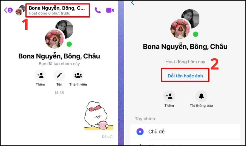 Mở nh&oacute;m chat của m&igrave;nh v&agrave; chọn v&agrave;o t&ecirc;n hiện ở đầu trang