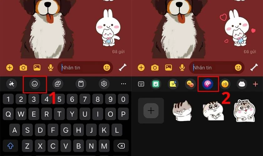 Trong khung chat, bạn vào biểu tượng mặt cười, chọn mục sticker