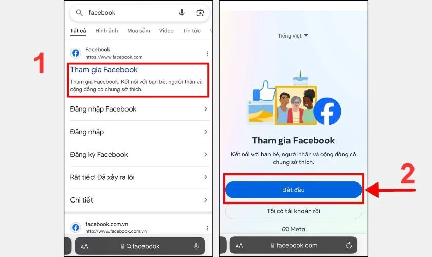 C&aacute;ch tạo t&agrave;i khoản Facebook mới tr&ecirc;n điện thoại bằng tr&igrave;nh duyệt