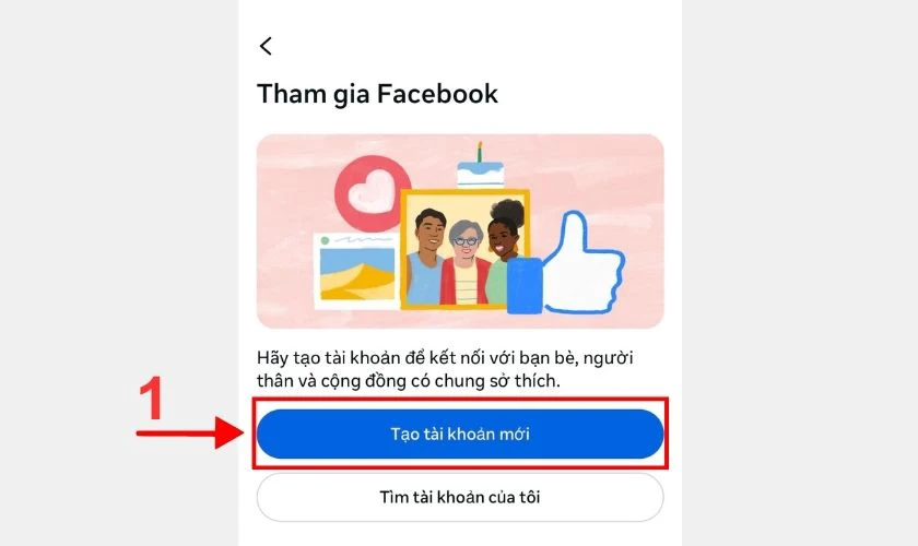Mở ứng dụng Facebook v&agrave; chọn Tạo t&agrave;i khoản mới