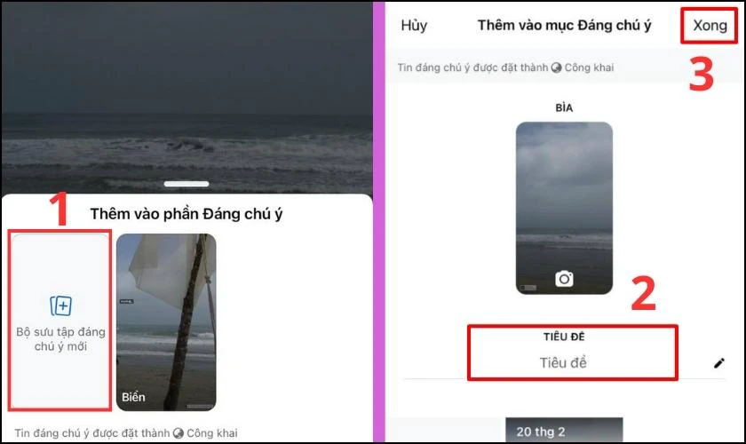 Chọn vào Bộ sưu tập đáng chú ý mới, bạn đặt tên Tiêu đề và bấm xong