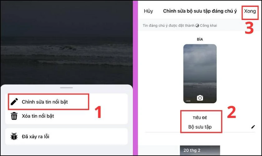 Sau đó, bạn chọn Chỉnh sửa tin nổi bật