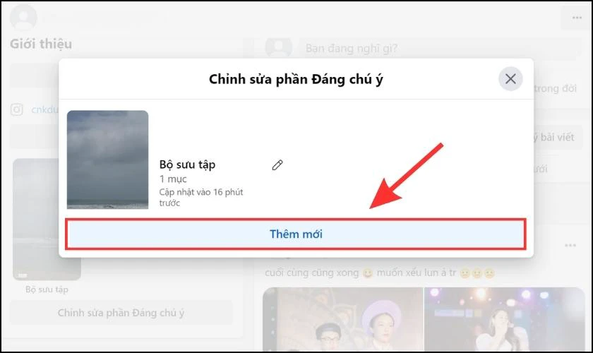 Bấm chọn vào Thêm mới để thêm tin mới đăng lên story nổi bật