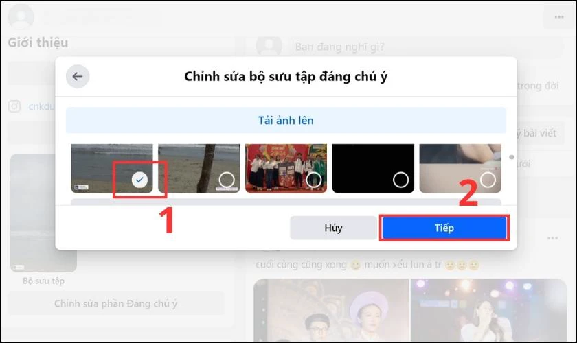 Tích vào story mà bạn mới đăng và bấm Tiếp
