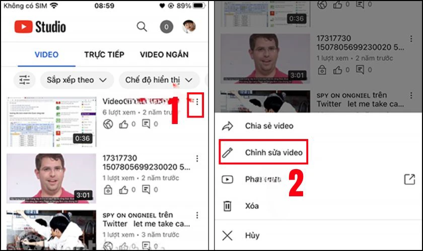 Chọn Chỉnh sửa video để thực hiện c&aacute;c thay đổi cần thiết