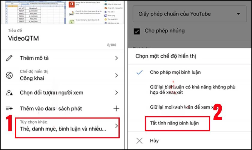 Để v&ocirc; hiệu h&oacute;a b&igrave;nh luận, chỉ cần chọn Tắt t&iacute;nh năng b&igrave;nh luận