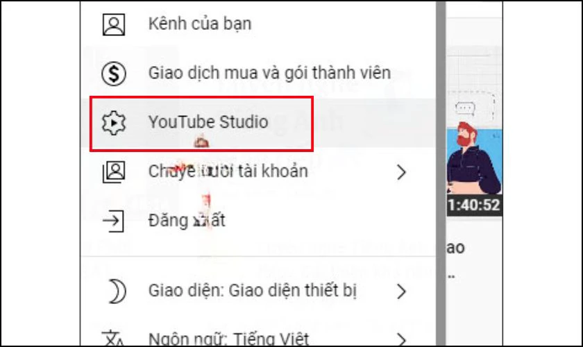 Nhấn v&agrave;o YouTube Studio để bắt đầu thực hiện c&aacute;c chỉnh sửa