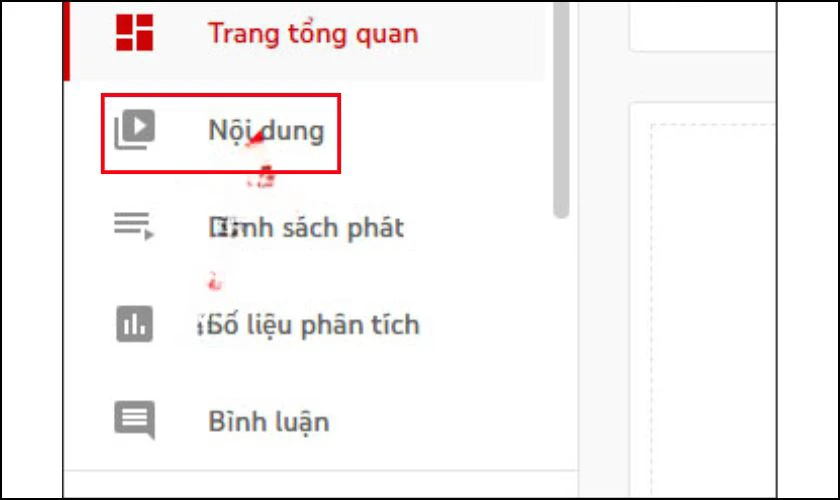Tại thanh b&ecirc;n tr&aacute;i, chọn Nội dung
