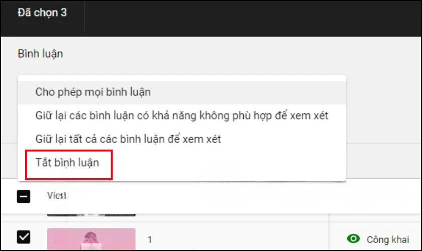Chọn Tắt b&igrave;nh luận nhằm v&ocirc; hiệu h&oacute;a