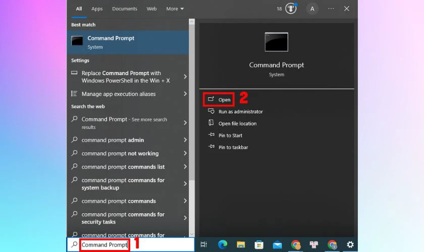 G&otilde; v&agrave;o d&ograve;ng chữ Command Prompt v&agrave; mở l&ecirc;n