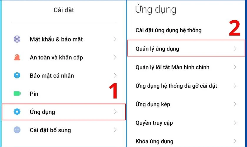 Vào mục Ứng dụng, chọn Quản lý ứng dụng