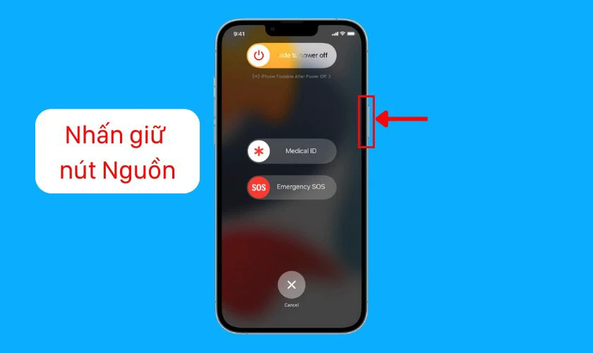 Nhấn giữ nút Nguồn (bên phải máy) cho đến khi logo Apple xuất hiện