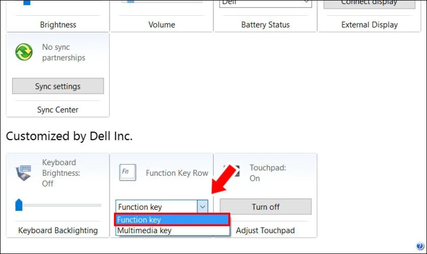 Trong mục Function key Row, chuyển qua Function Key