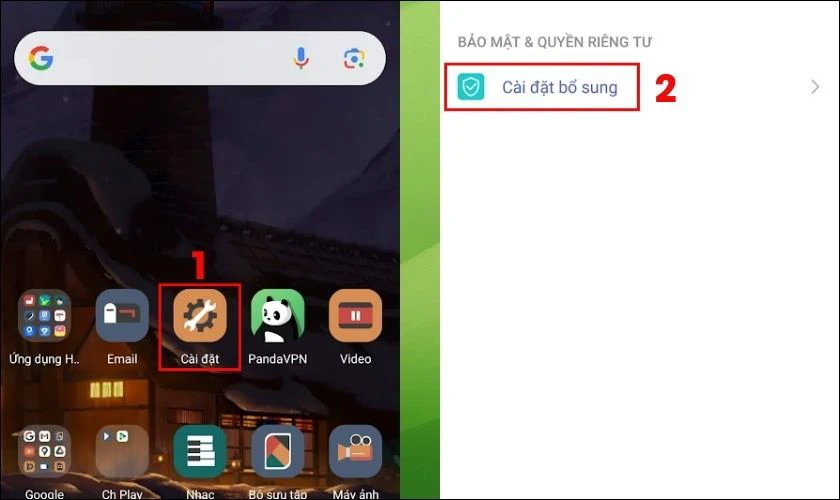 Chọn mục C&agrave;i đặt bổ sung