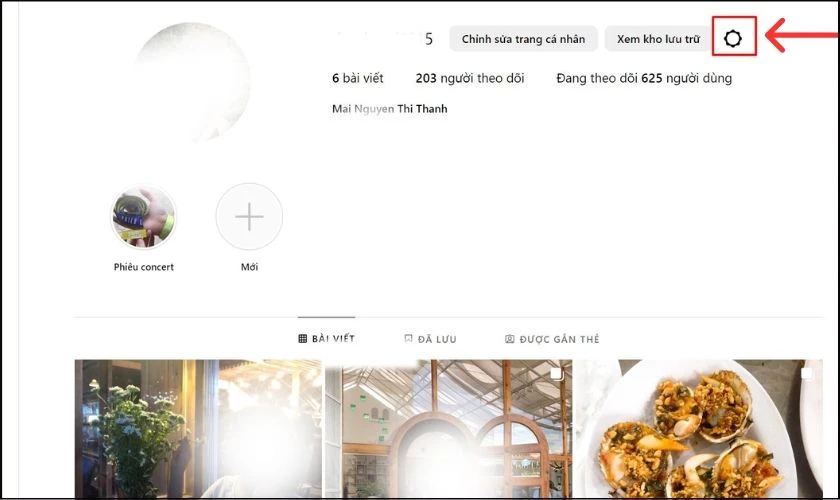 Nhấp vào biểu tượng cài đặt