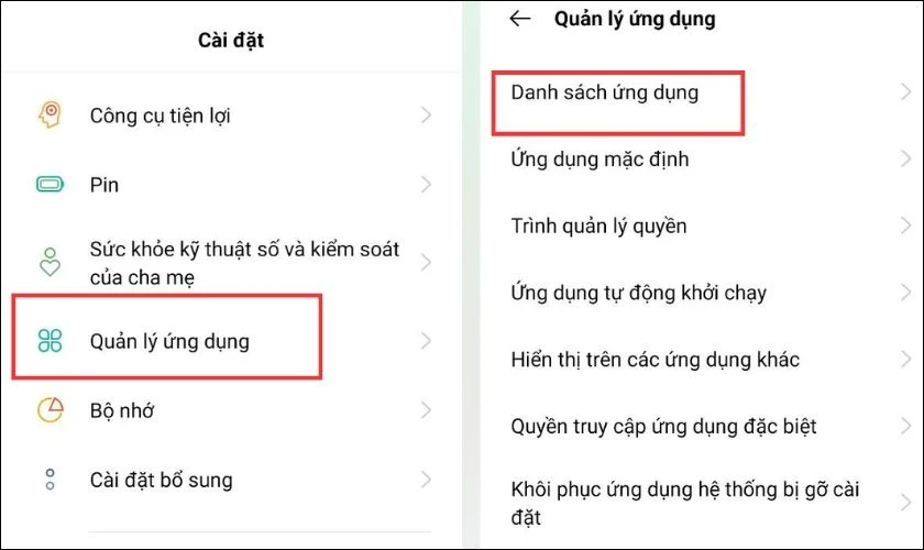 Chọn &ldquo;Quản l&yacute; ứng dụng&rdquo;, chọn &ldquo;Danh s&aacute;ch ứng dụng&rdquo;