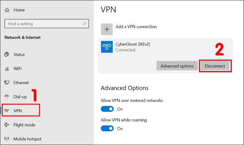 C&aacute;ch tắt VPN tr&ecirc;n Win 10, Win 11