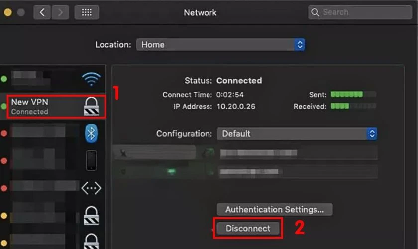 Nhấn v&agrave;o VPN đang kết nối v&agrave; chọn Disconnect