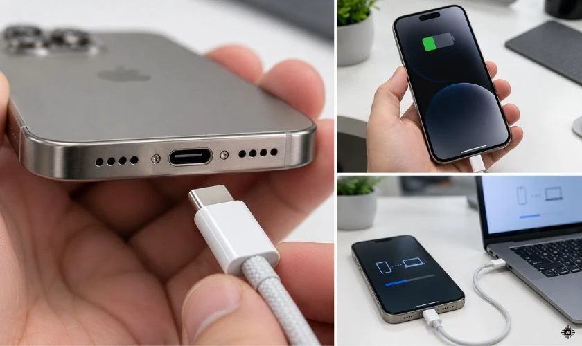 Test cổng USB-C và khả năng sạc iPhone 15 Pro Max cũ trước khi mua