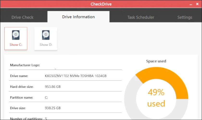 CheckDrive là phần mềm miễn phí hỗ trợ việc kiểm tra và sửa lỗi ổ cứng SSD